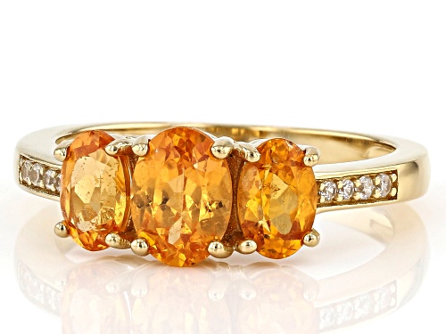 1.76CTW OVAL MANDARIN GARNET WITH .05CTW WHITE ZIRCON 18K YELLOW GOLD OVER STERLING SILVER RING - Size 8