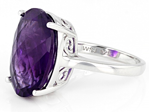 10.62CT OVAL AFRICAN AMETHYST RHODIUM OVER STERLING SILVER SOLITAIRE RING - Size 6