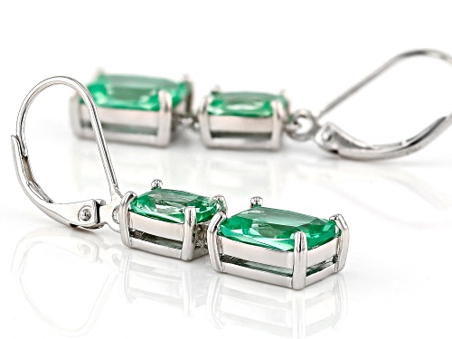 5.90ctw Rectangular Cushion Lab Created Green Spinel Rhodium Over Silver 2-Stone Dangle Earrings
