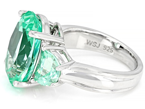9.13ct Oval & 1.91ctw Half-Moon Lab Created Green Spinel Rhodium Over Silver 3-Stone Ring - Size 7
