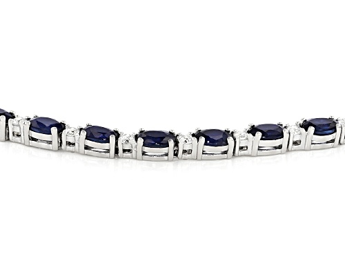6.75ctw oval Blue Sapphire With 1.23ctw round White Zircon Sterling Silver Bracelet - Size 8