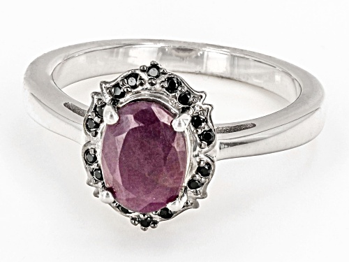 1.32ct Indian Ruby And 0.10ctw Black Spinel Rhodium Over Sterling Silver Ring - Size 9