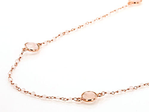 8mm Light Pink And 2mm Round, White Quartz 18K Rose Gold Over Sterling Silver Necklace - Size 36
