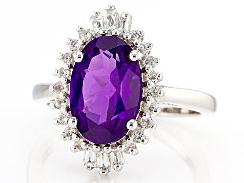 2.88ct Amethyst And 0.47ctw White Topaz Platinum Over Silver Ring - Size 9
