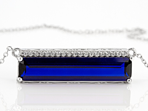 5.76ct Octagonal Lab Created Blue Spinel With 0.21ctw White Zircon Rhodium Over Silver Necklace - Size 18