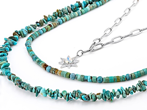 0.26ct Ethiopian Opal And Turquoise Rhodium Over Sterling Silver Multi-Layer Necklace - Size 20