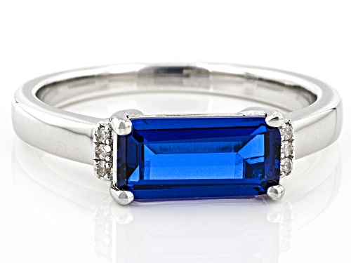 1.36ct Octagonal Lab Created Blue Spinel And 0.03ctw White Zircon Rhodium Over Sterling Silver Ring - Size 8