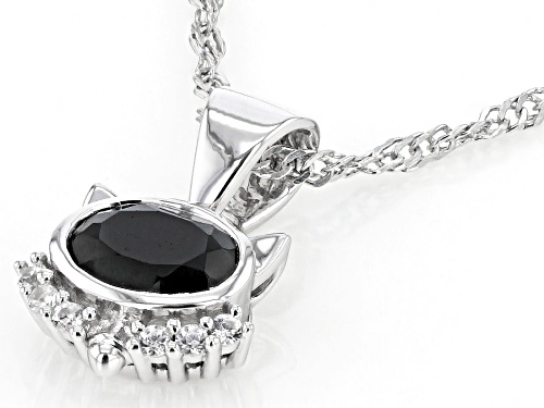 0.82ct Black Spinel With 0.07ctw White Zircon Rhodium Over Silver Cat Pendant With Chain