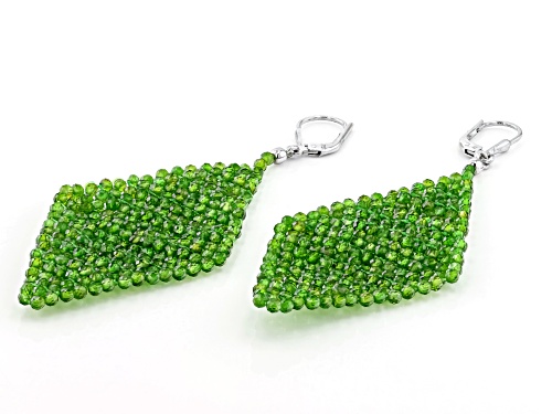 Round Chrome Diopside Rhodium Over Sterling Silver Beaded Earrings