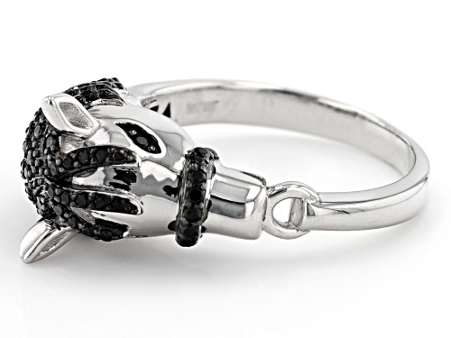 0.77ctw Round Black Spinel Rhodium Over Sterling Silver Horse Ring - Size 7