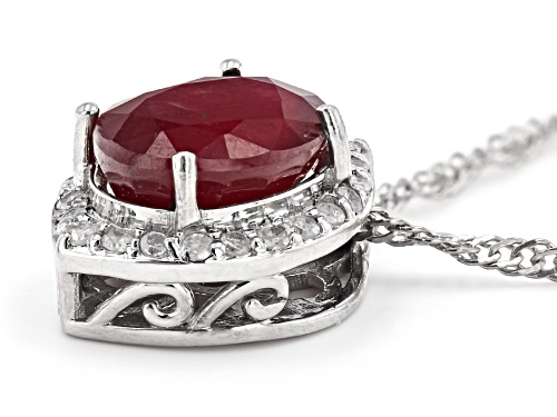 3.50ct Mahaleo(R) Ruby And 0.16ctw Diamond Rhodium Over Silver Pendant With Chain