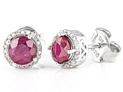 1.22ctw Mahaleo(R) Ruby And 0.14ctw White Diamond Rhodium Over Sterling Silver Earrings