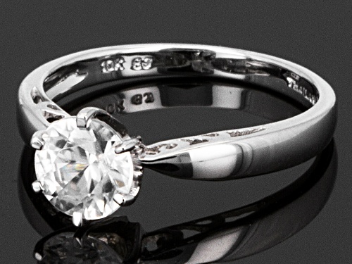 1.56ct Round White Zircon Rhodium Over 10k White Gold Solitaire Ring - Size 12