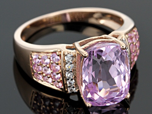 3.78ct Cushion Kunzite With .30ctw Pink Sapphire And .10ctw White Zircon 10k Rose Gold Ring - Size 7