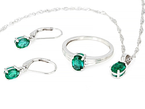 1.91ctw Lab Created Emerald Rhodium Over Sterling Silver Jewelry Set