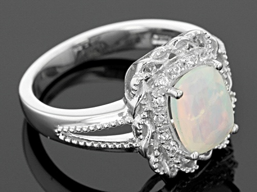 .95ct Rectangular Cushion Ethiopian Opal And .12ctw Round White Zircon Sterling Silver Ring - Size 12