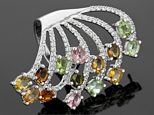 3.07ctw Oval Multi-Tourmaline With .89ctw White Zircon Rhodium Over Sterling Silver Ring - Size 6