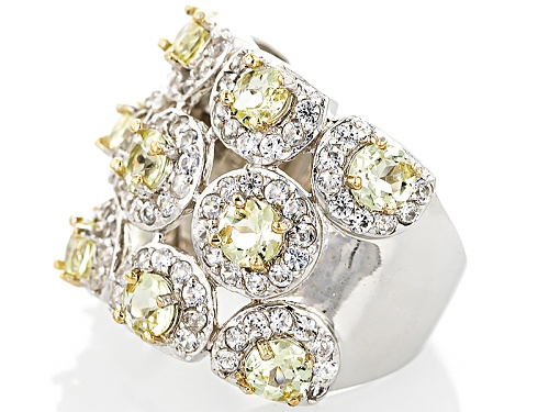 2.34ctw Round Mexican Yellow Apatite With 1.79ctw Round White Zircon Sterling Silver Ring - Size 11