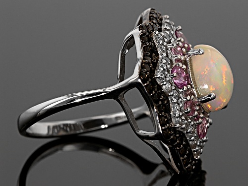 .93ct Ethiopian Opal With 1.95ctw Pink Sapphire,Smoky Quartz And White Zircon Sterling Silver Ring - Size 11