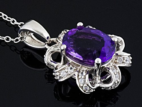 1.91ct Oval Moroccan Amethyst With .25ctw Round White Zircon Sterling Silver Pendant With Chain
