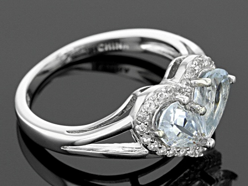1.50ctw Pear Shape Aquamarine And .21ctw Round White Zircon Sterling Silver Ring - Size 12