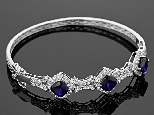 7.14ctw Square Cushion Lab Created Blue Sapphire With 4.21ctw White Zircon Silver Bangle Bracelet - Size 8