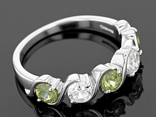 .75ctw Round Demantoid Garnet With .70ctw Round White Zircon Sterling Silver 5-Stone Band Ring - Size 7