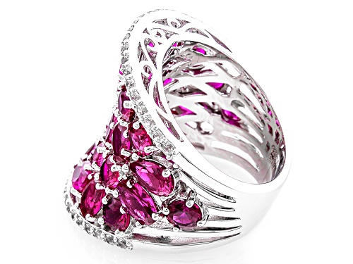 9.58ctw Round, Oval And Pear Shape Lab Created Ruby With .96ctw Round White Zircon Silver Ring - Size 4