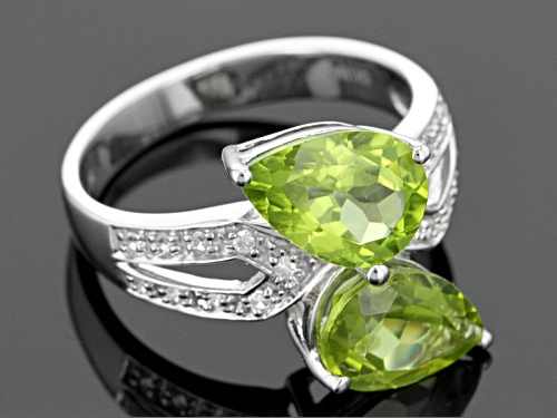 3.50ctw Pear Shape Manchurian Peridot™ With .13ctw Round White Zircon Sterling Silver Ring - Size 10
