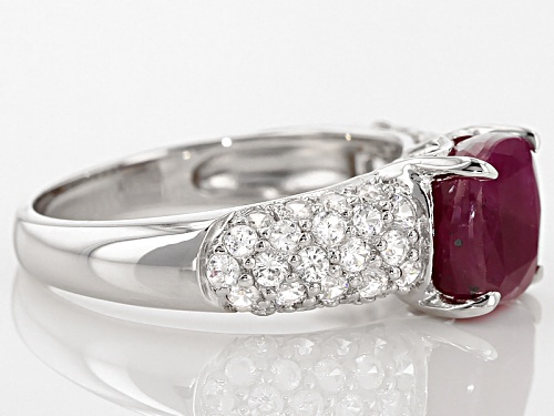 2.55ct Square Cushion Mahaleo® Ruby And .58ctw Round White Zircon Sterling Silver Ring - Size 12