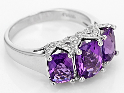 3.03ctw Checkerboard Cut African Amethyst Rhodium Over Sterling Silver Ring - Size 12