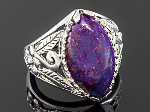 18x11mm Marquise Cabochon Purple Turquoise Sterling Silver Solitaire Ring - Size 10