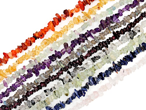 Assorted Gemstone Free Form Nugget Endless Strand Necklaces Set Of 10
