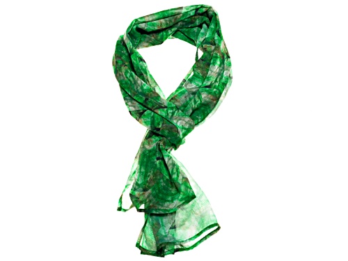 Brazilian Emerald Gemstone Print Chiffon Scarf Measures Approximately 18 Inches By 67 Inches