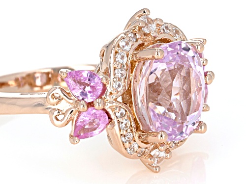 2.77CT KUNZITE, .49CTW PINK SAPPHIRE AND .23CTW WHITE ZIRCON 18K ROSE GOLD OVER STERLING SILVER RING - Size 8