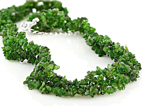 RUSSIAN CHROME DIOPSIDE CHIP STERLING SILVER MULTI-ROW WOVEN NECKLACE - Size 19