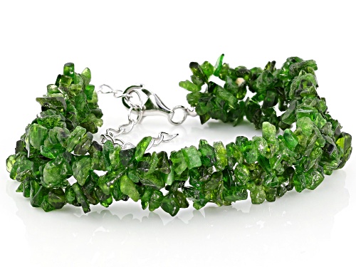 RUSSIAN CHROME DIOPSIDE CHIP STERLING SILVER MULTI-ROW WOVEN BRACELET - Size 7.5