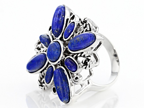 7MM ROUND AND OVAL CABOCHON LAPIS LAZULI STERLING SILVER STATEMENT RING - Size 7