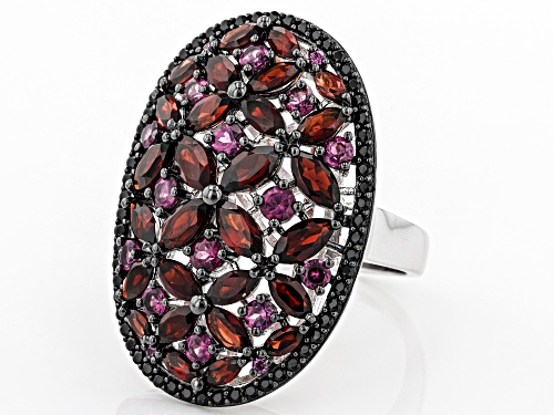 6.88ctw rhodolite, garnet and spinel rhodium over sterling silver ring - Size 5