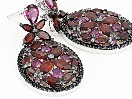2.17ctw rhodolite,.65ctw spinel and 5.41ctw garnet rhodium over sterling silver earrings