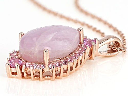 14x10mm Pear Shape Kunzite with .15ctw Pink Sapphire 18k Rose Gold Over Silver Pendant W/Chain