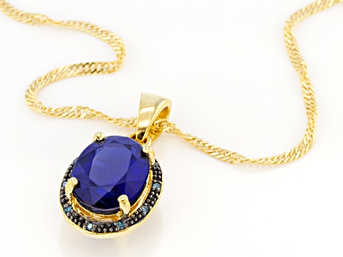 2.72ct Kyanite with .02ctw Blue Diamond Accent 18k Yellow Gold Over Silver Pendant With Chain