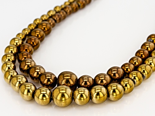 4-12MM ROUND GRADUATED GOLDEN & CHOCOLATE HEMATINE SILVER SET OF TWO NECKLACE & BRACELET