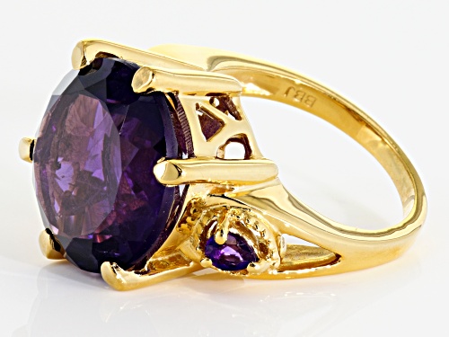 11.90ct round 0.34ct and pear shaped African amethyst 18k gold over sterling silver ring - Size 10