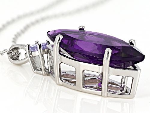 7.65CT MARQUISE AFRICAN AMETHYST & .23CT ROUND TANZANITE RHODIUM OVER SILVER PENDANT W/ CHAIN
