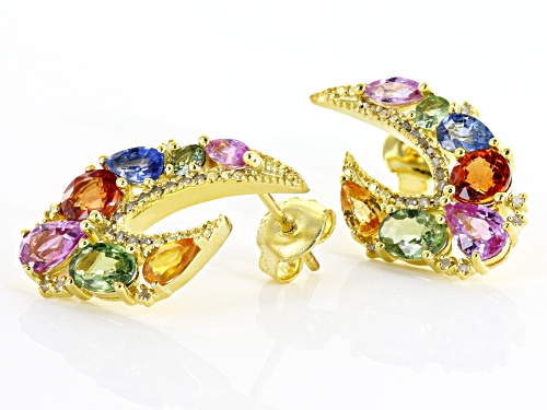 4.55ctw mixed shape, multi-sapphire with .14ctw round white diamonds 18k gold over silver earrings