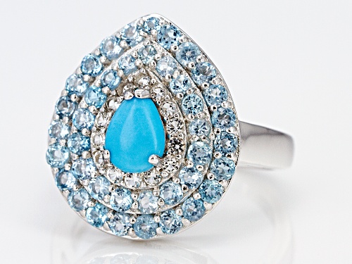 SLEEPING BEAUTY TURQUOISE, 1.69CTW SWISS BLUE & WHITE TOPAZ RHODIUM OVER SILVER RING - Size 7