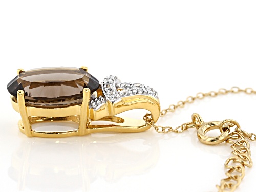 4.59ct Quantum® Cut Smoky Quartz with .16ctw Zircon 18k Gold Over Sterling Silver Pendant with Chain
