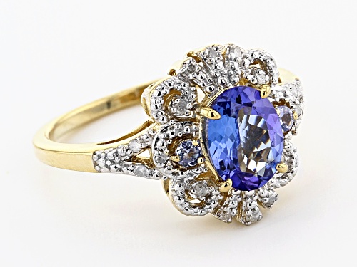 1.09ctw Mixed Shape Tanzanite With .07ctw Round Diamond Accent 18k Gold Over Sterling Silver Ring - Size 8
