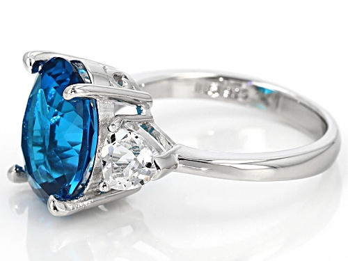 2.80ct Paraiba Tourmaline Simulant with .93ctw White Topaz Rhodium Over Sterling Silver Ring - Size 12